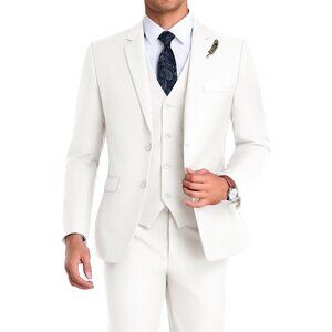 Men's Notched Lapel Lvory Groomsmen Slim Fit 3 Pieces Suit for Wedding
